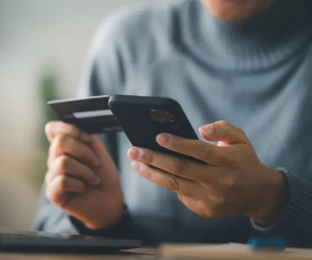 Ladies hands holding smartphone and credit card